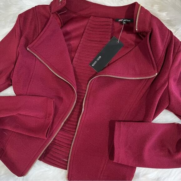 NEW Michel Cropped Open Zipper Lattice Panel Casual Layering Blazer Jacket M NWT - Picture 11 of 14